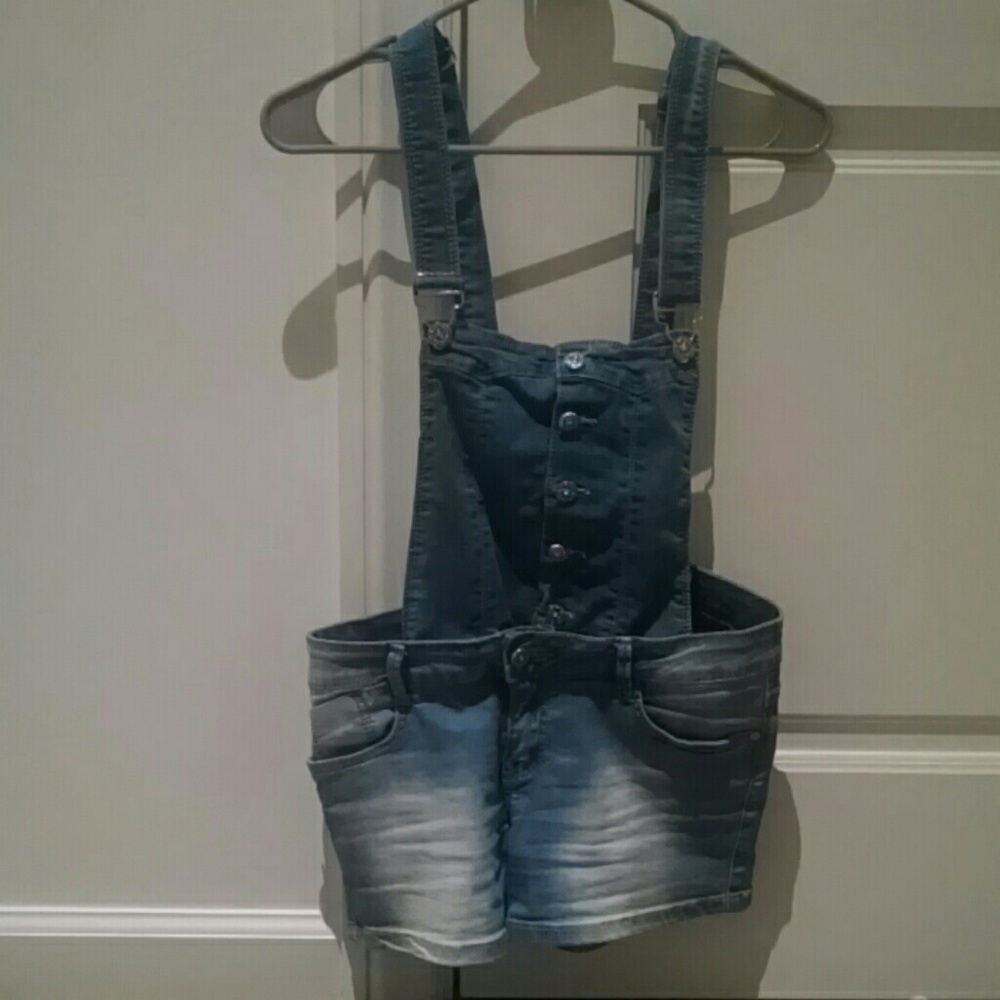 Denim overall shorts